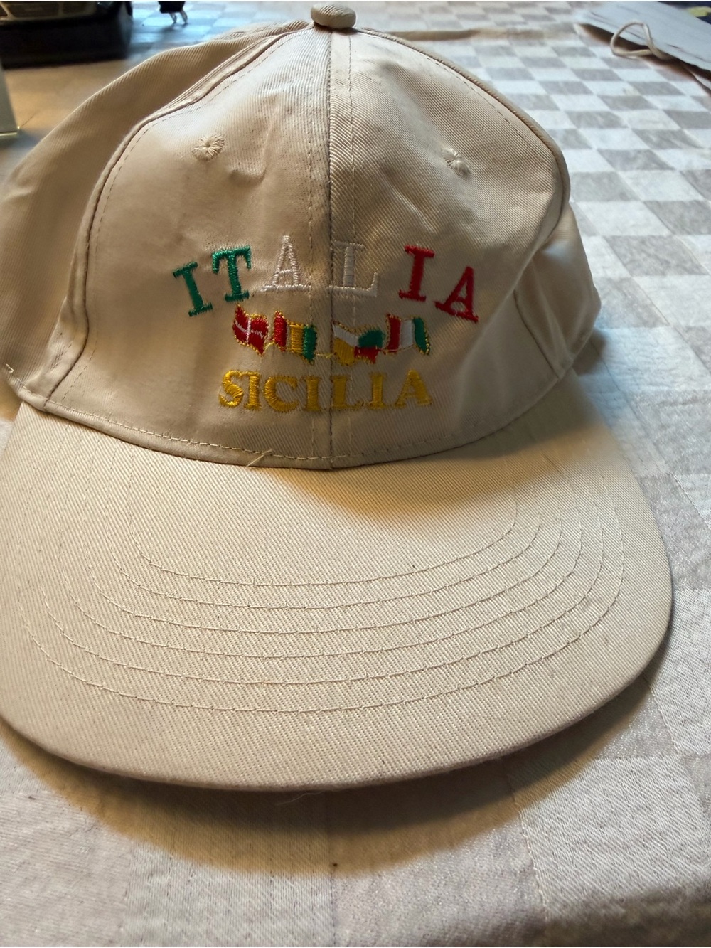 Sicilia Embroidered Kids Baseball Cap - Cream